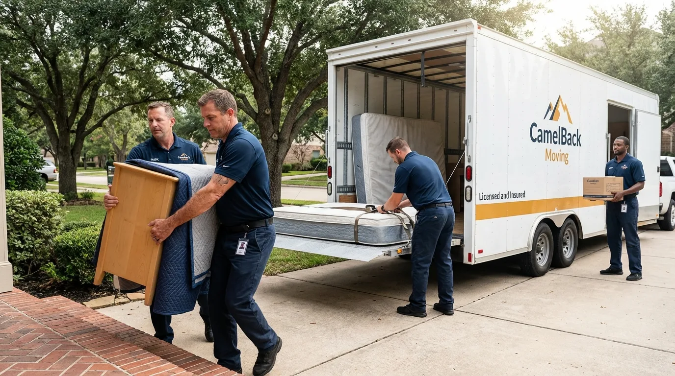 Crew loading residential truck for cross-state move from Wells, NV