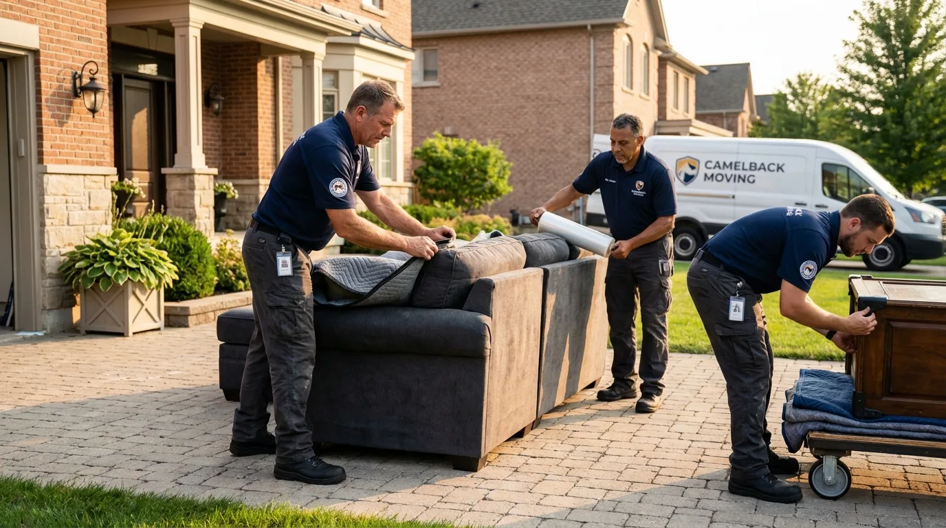 Large estate moving crew wrapping furniture in Wells, NV